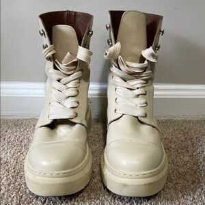 ALOHAS | Women's Cream Lace-Up Boots